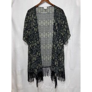 NWT LuLaRoe Large Monroe Kimono Fringe Bottom Size Large‎ Green & Black